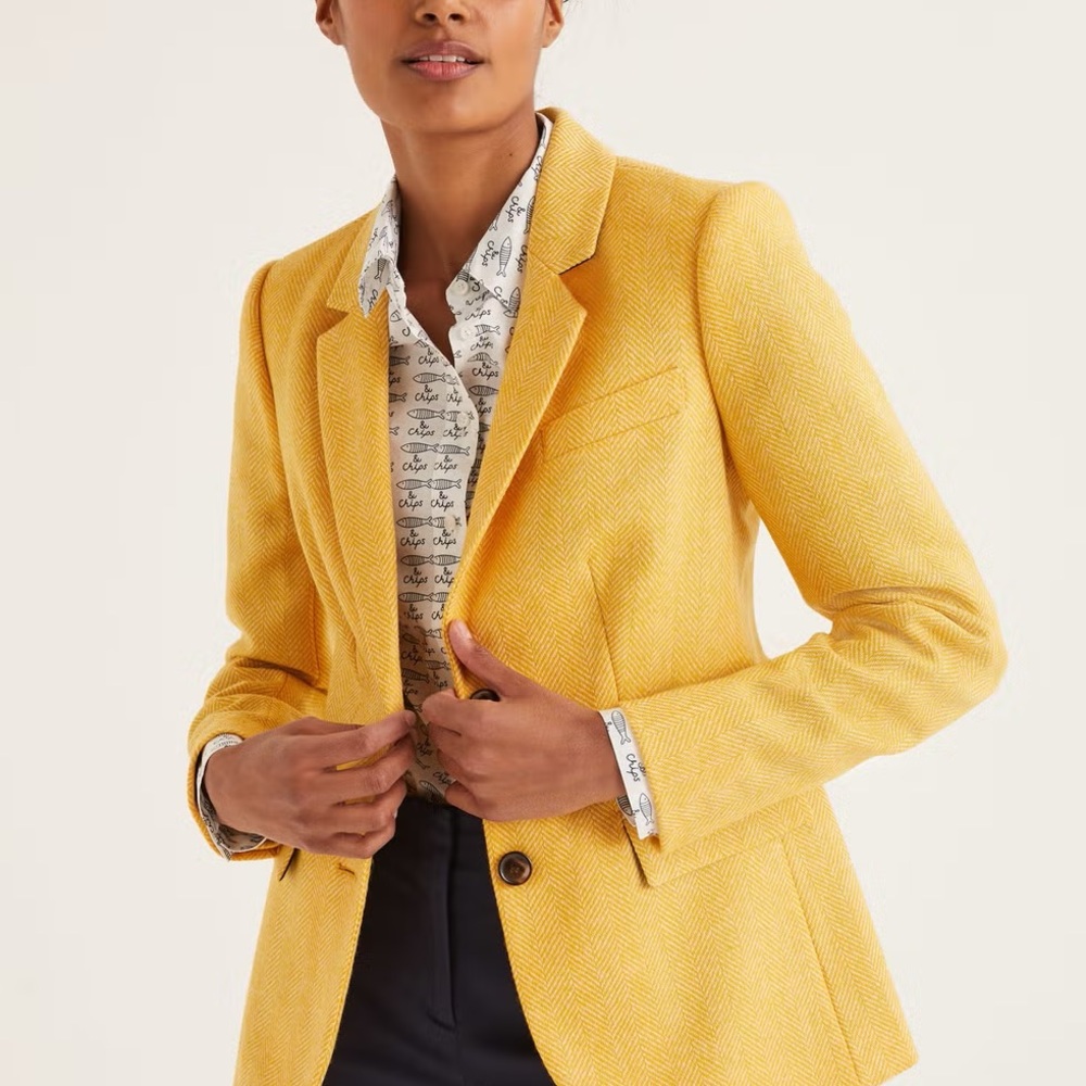 Boden Yellow Herringbone Women's Blazer Jacket
